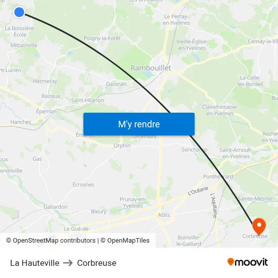 La Hauteville to Corbreuse map