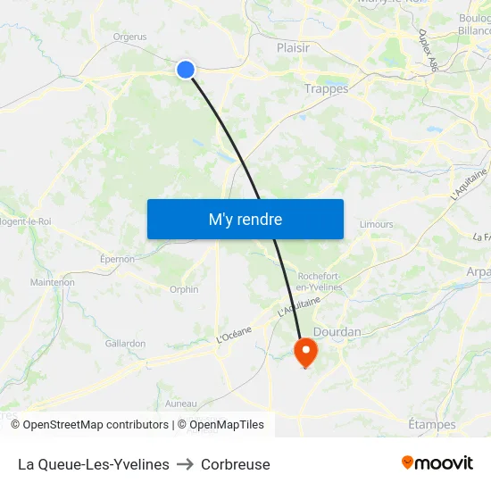 La Queue-Les-Yvelines to Corbreuse map
