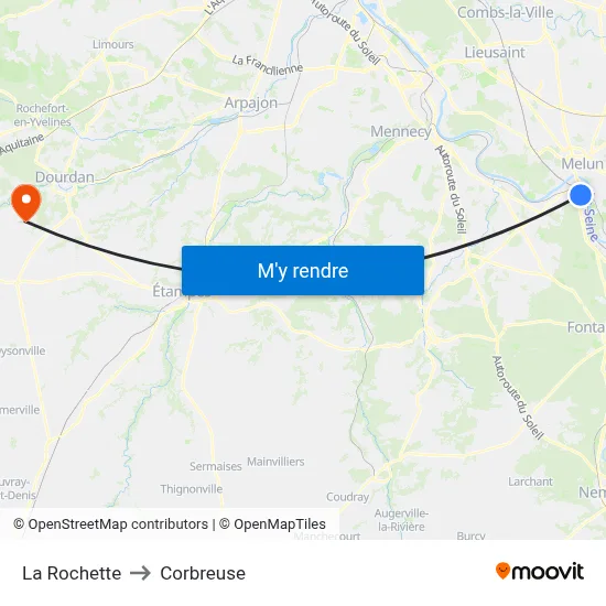 La Rochette to Corbreuse map