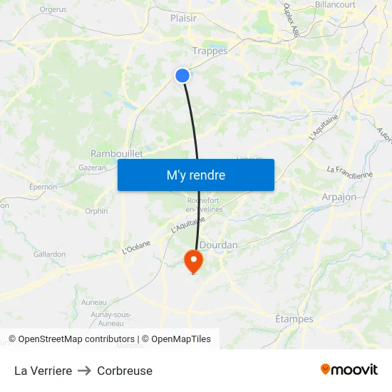 La Verriere to Corbreuse map