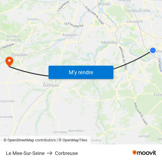 Le Mee-Sur-Seine to Corbreuse map