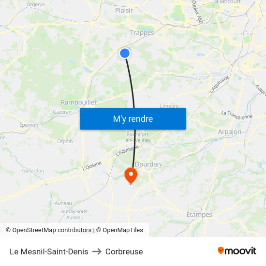 Le Mesnil-Saint-Denis to Corbreuse map