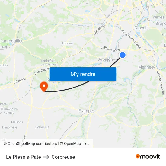 Le Plessis-Pate to Corbreuse map