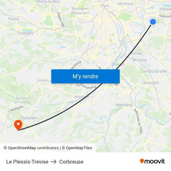 Le Plessis-Trevise to Corbreuse map