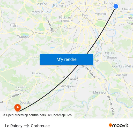 Le Raincy to Corbreuse map