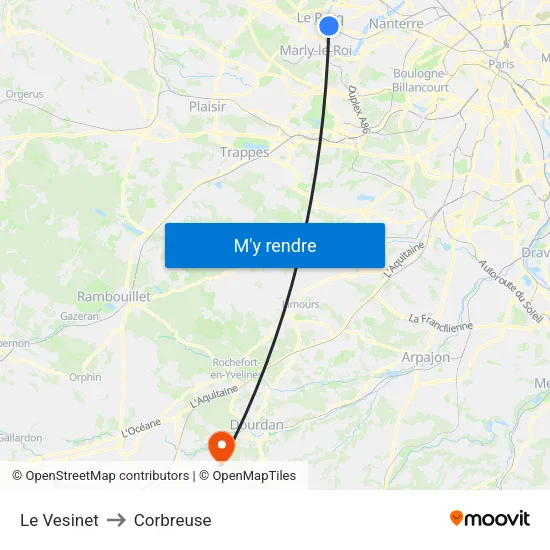 Le Vesinet to Corbreuse map
