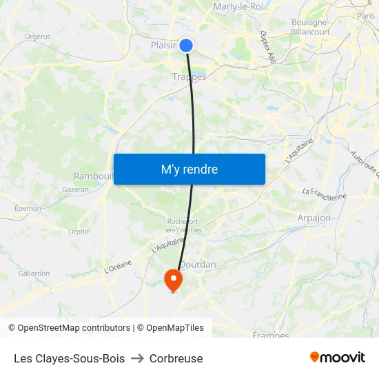 Les Clayes-Sous-Bois to Corbreuse map