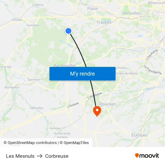 Les Mesnuls to Corbreuse map