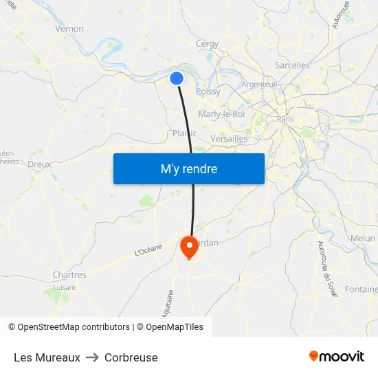 Les Mureaux to Corbreuse map