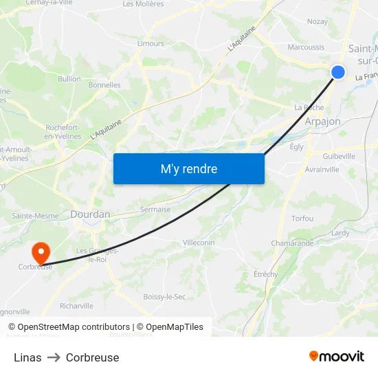Linas to Corbreuse map