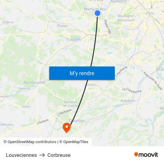 Louveciennes to Corbreuse map