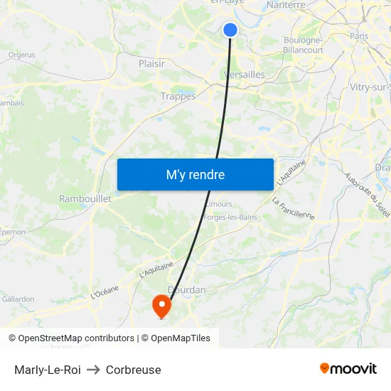 Marly-Le-Roi to Corbreuse map