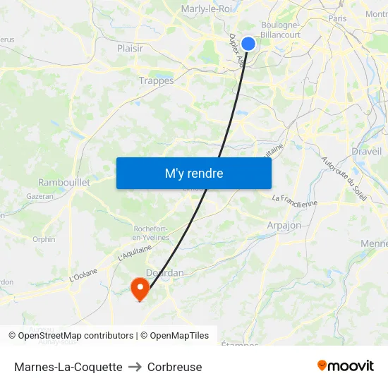 Marnes-La-Coquette to Corbreuse map