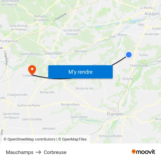 Mauchamps to Corbreuse map