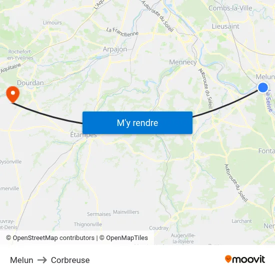 Melun to Corbreuse map