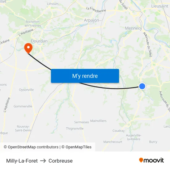Milly-La-Foret to Corbreuse map