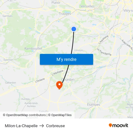 Milon-La-Chapelle to Corbreuse map