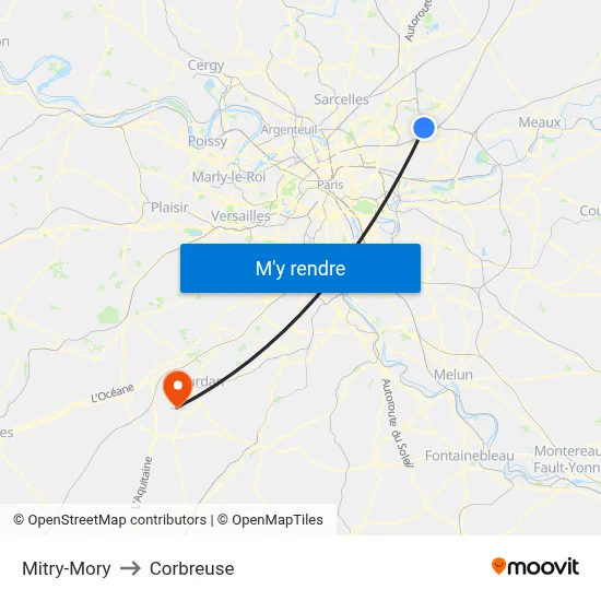 Mitry-Mory to Corbreuse map
