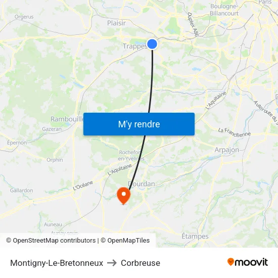 Montigny-Le-Bretonneux to Corbreuse map