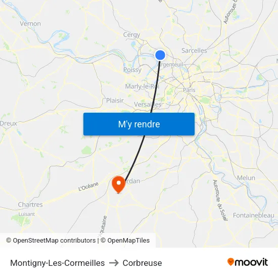 Montigny-Les-Cormeilles to Corbreuse map