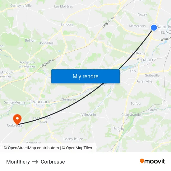 Montlhery to Corbreuse map
