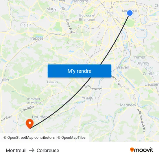 Montreuil to Corbreuse map