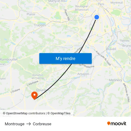 Montrouge to Corbreuse map