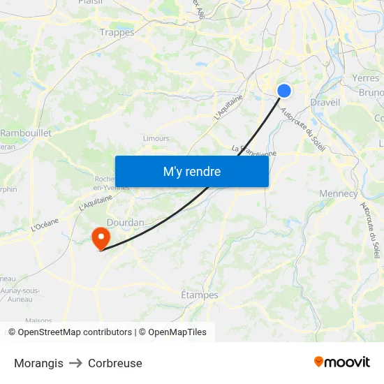Morangis to Corbreuse map
