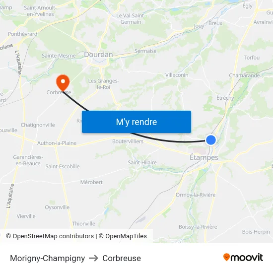 Morigny-Champigny to Corbreuse map