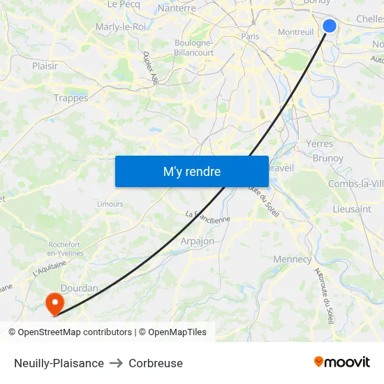 Neuilly-Plaisance to Corbreuse map
