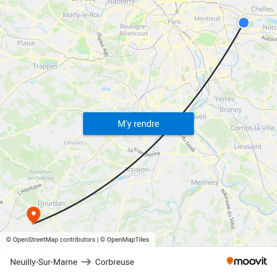 Neuilly-Sur-Marne to Corbreuse map