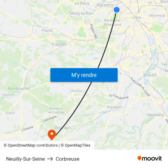 Neuilly-Sur-Seine to Corbreuse map