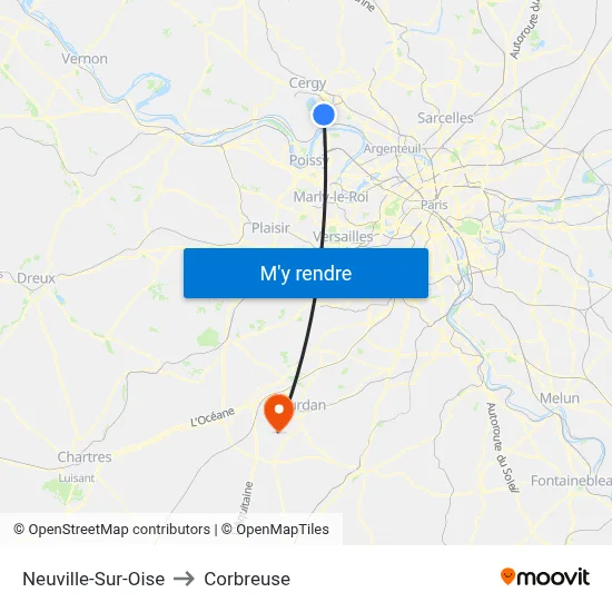 Neuville-Sur-Oise to Corbreuse map