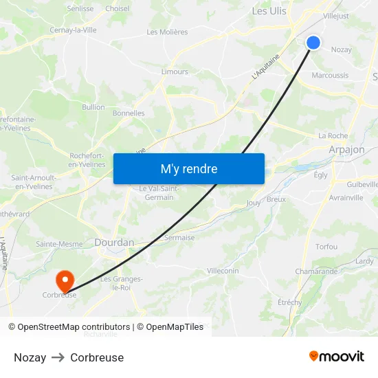 Nozay to Corbreuse map