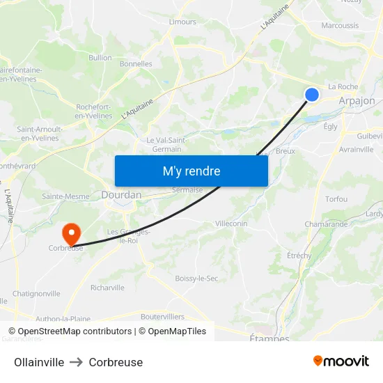 Ollainville to Corbreuse map