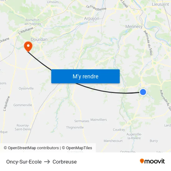 Oncy-Sur-Ecole to Corbreuse map