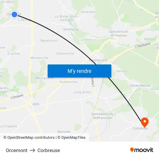 Orcemont to Corbreuse map