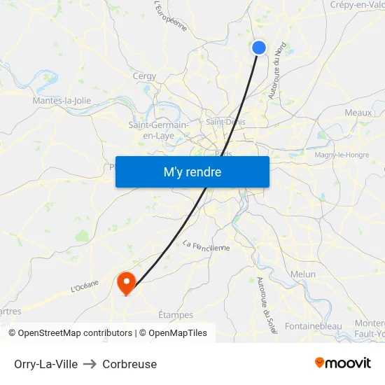 Orry-La-Ville to Corbreuse map