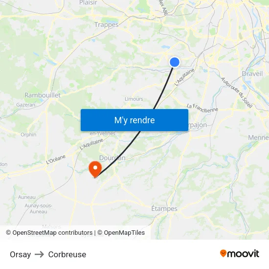 Orsay to Corbreuse map