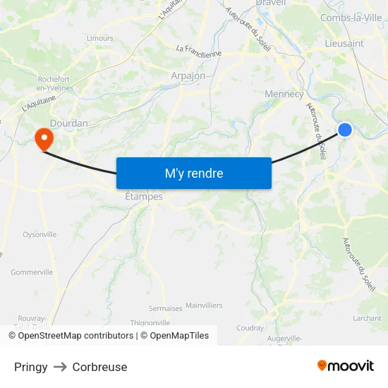 Pringy to Corbreuse map