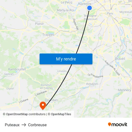 Puteaux to Corbreuse map