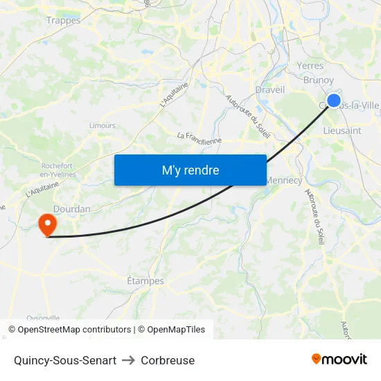 Quincy-Sous-Senart to Corbreuse map