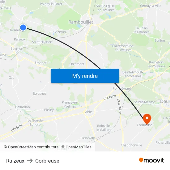 Raizeux to Corbreuse map
