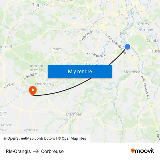 Ris-Orangis to Corbreuse map