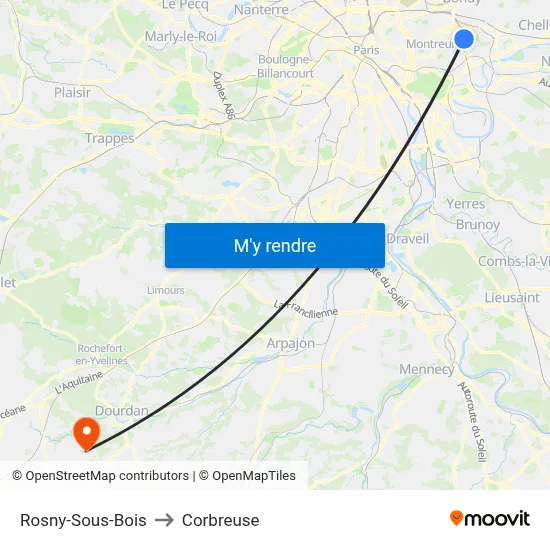 Rosny-Sous-Bois to Corbreuse map