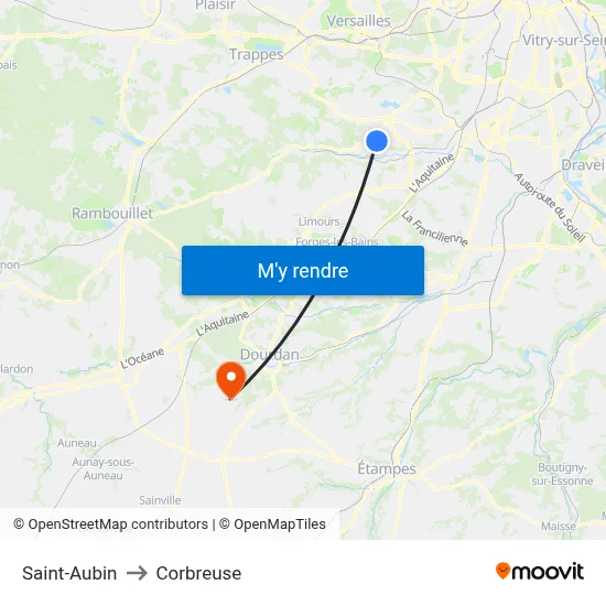 Saint-Aubin to Corbreuse map