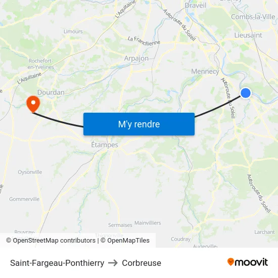 Saint-Fargeau-Ponthierry to Corbreuse map