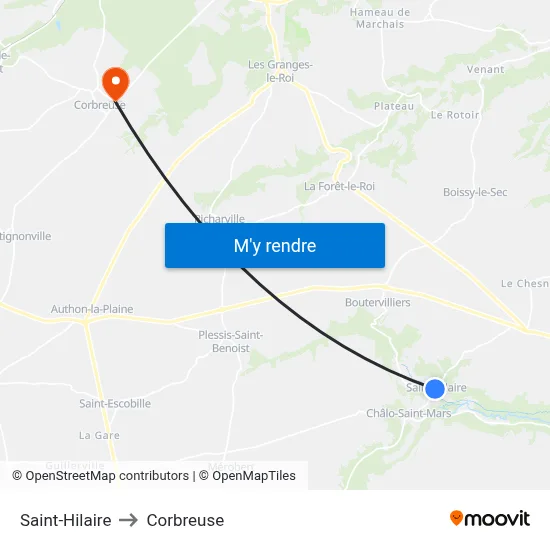 Saint-Hilaire to Corbreuse map
