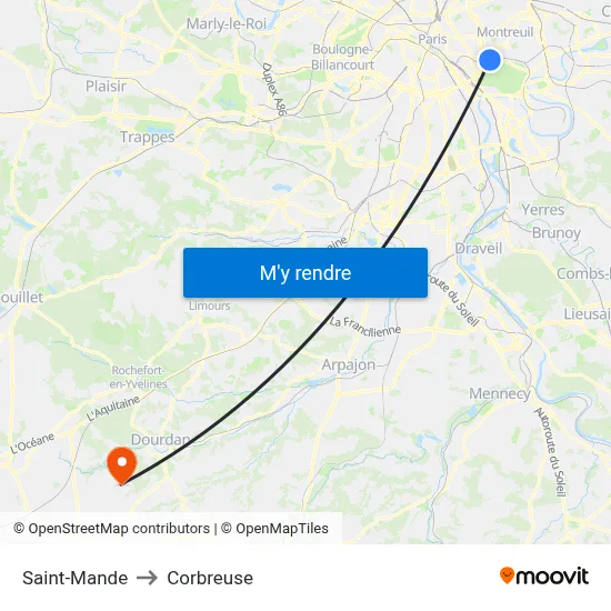 Saint-Mande to Corbreuse map
