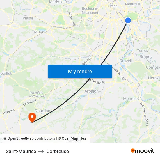 Saint-Maurice to Corbreuse map